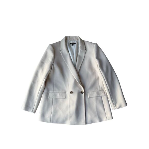 Ann Taylor Toasted Oat Twill Relaxed Long Double Breasted Blazer Size 14 - Picture 6 of 12